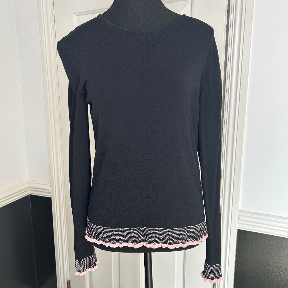 Kasper Knits Black Sweater with Pink Trim and Long Sleeves Size M